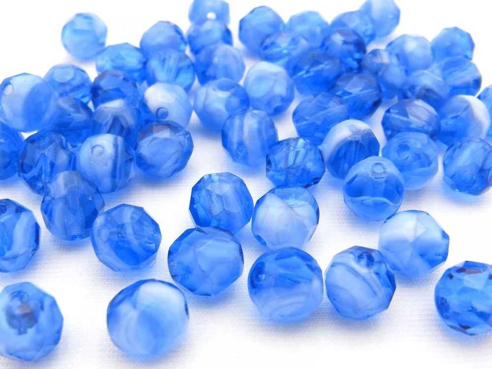 20 x Böhmische Glasperlen, Glasschliffperlen, 8 mm, blau -weiß<br /><span class=