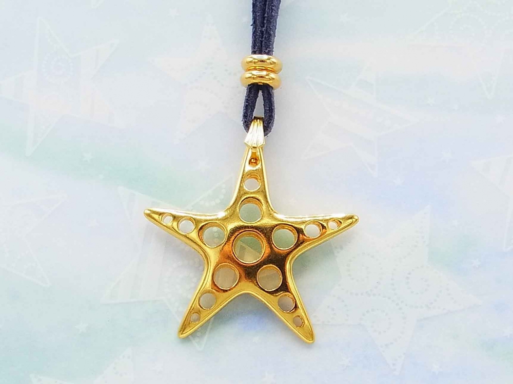 Metallanhänger, großer Stern, 34 mm, vergoldet, 1 Stück<br /><span class=