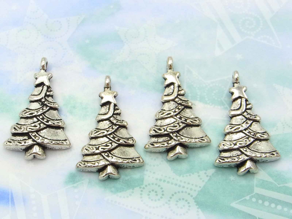 4 x Metall Anhänger, Tannenbaum, Weihnachtsbaum, 29 mm, silberfarben<br />1,00 €