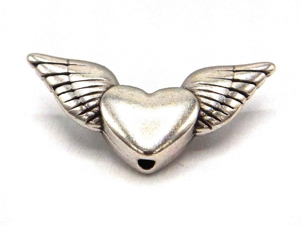 Metallperle, Herz mit Flügeln, 20 x 10 mm, versilbert<br />1,00 €