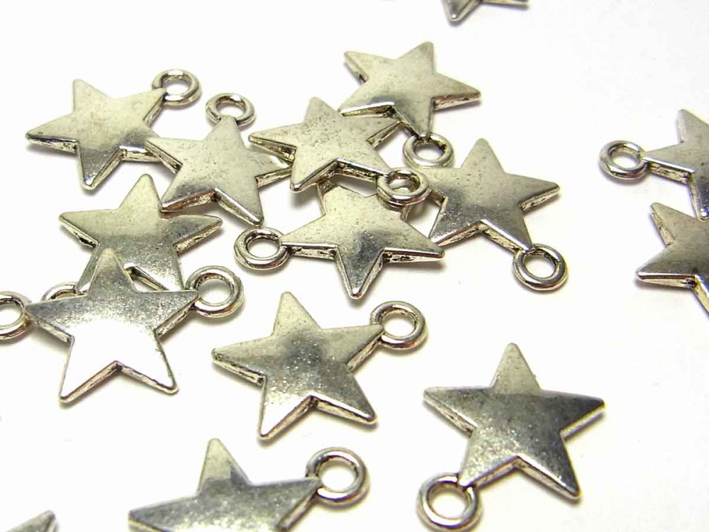 10 x Metallanhänger, Stern, 14 x 11 mm, silberfarben<br /><span class=