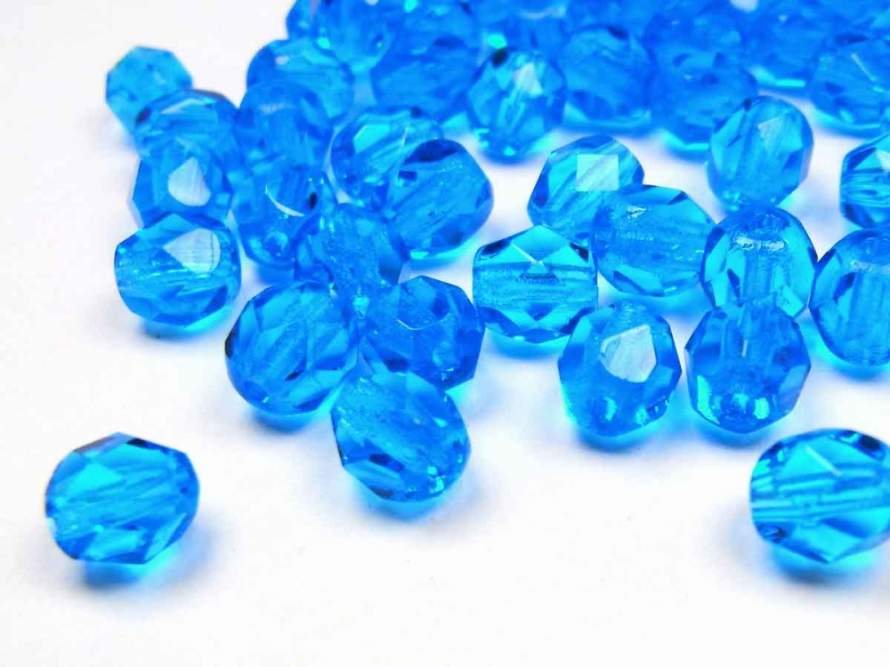 40 x Böhmische Glasschliffperlen, dark aqua, 6 mm<br />1,90 €