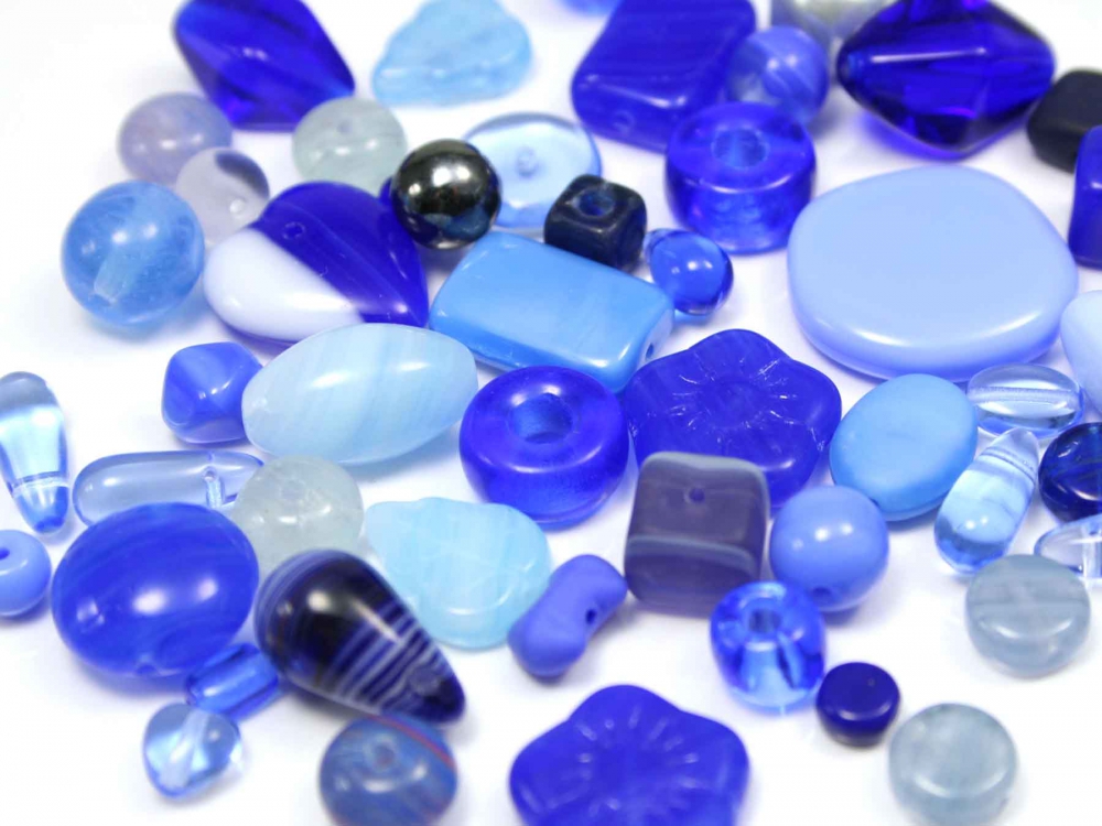 100 g Böhmische Glasperlen,  Mix BLUE PHANTASY, blau-Töne<br /><span class=
