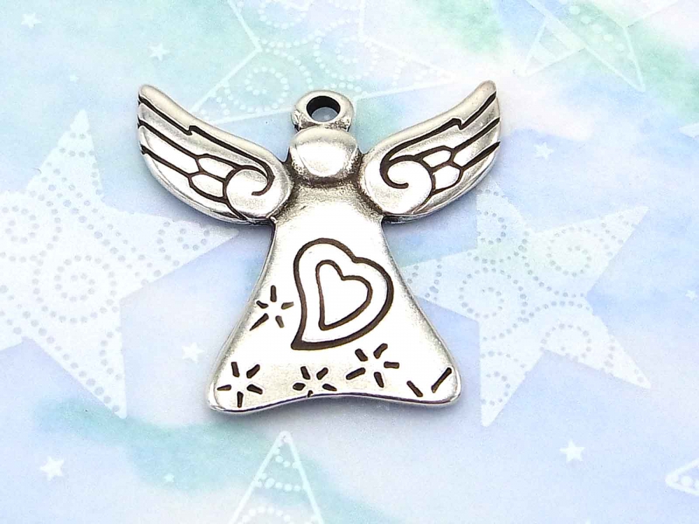 Metall Anhänger, Engel, 33 mm, Metall versilbert<br /><span class=