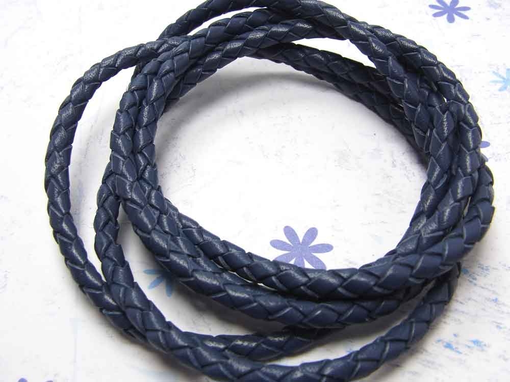 Bild 1 von 1 Meter Lederband geflochten, 4 mm, stahlblau