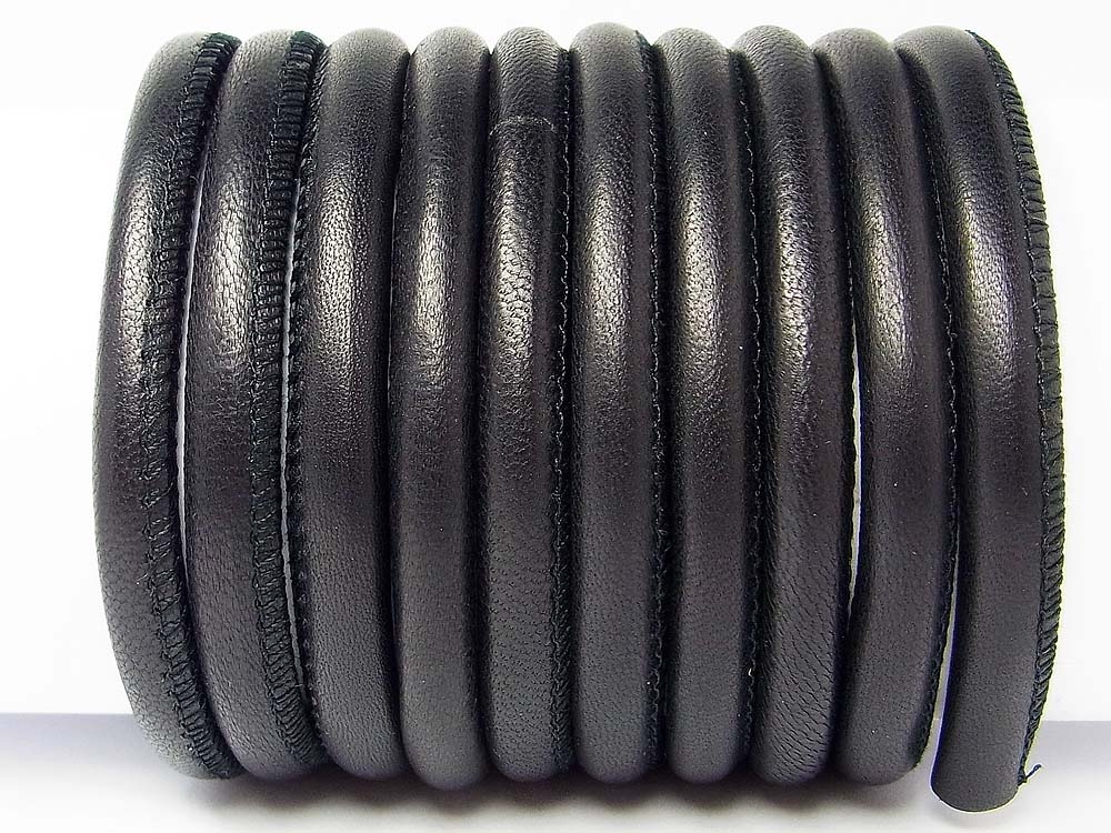 Bild 1 von 20 cm Nappaleder, 5 mm, rund genäht, schwarz