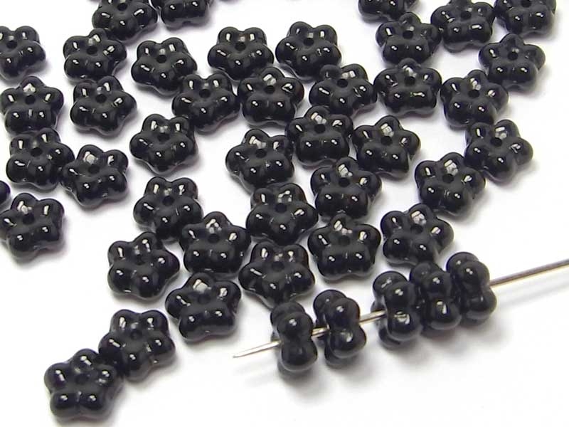 Bild 1 von 100 x Böhmische Glasperlen, kleine Blümchen, 7 x 3 mm, schwarz