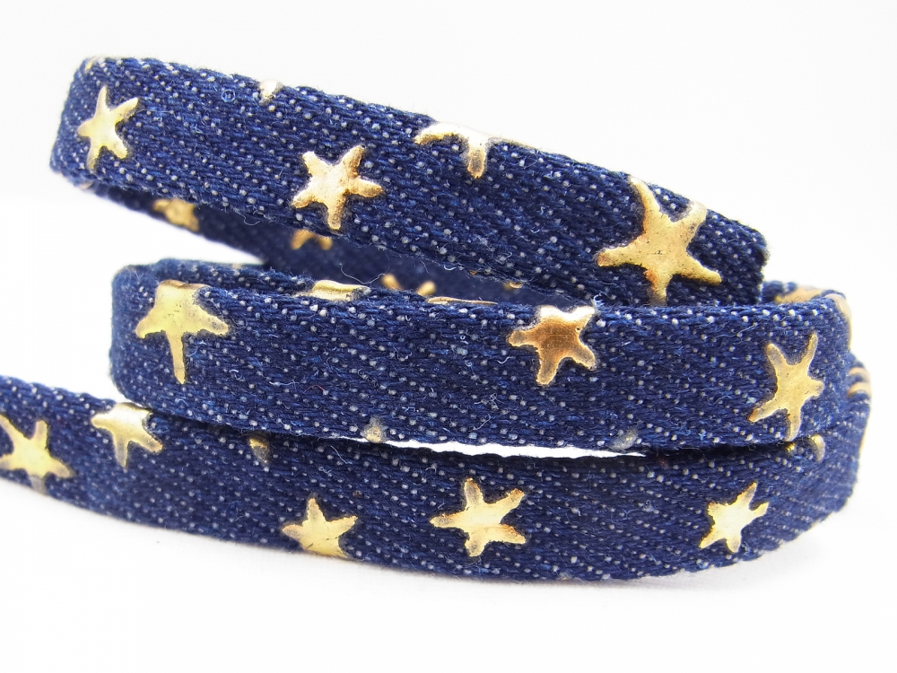 Bild 1 von 1 m Jeansband, 10 mm breit, blau mit Sternen
