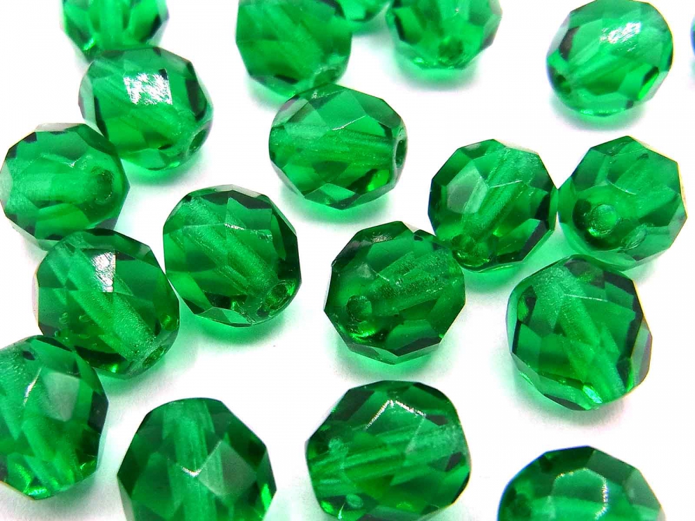 Bild 1 von 20 x Böhmische Glasschliffperlen, 10 mm, dunkelgrün emerald