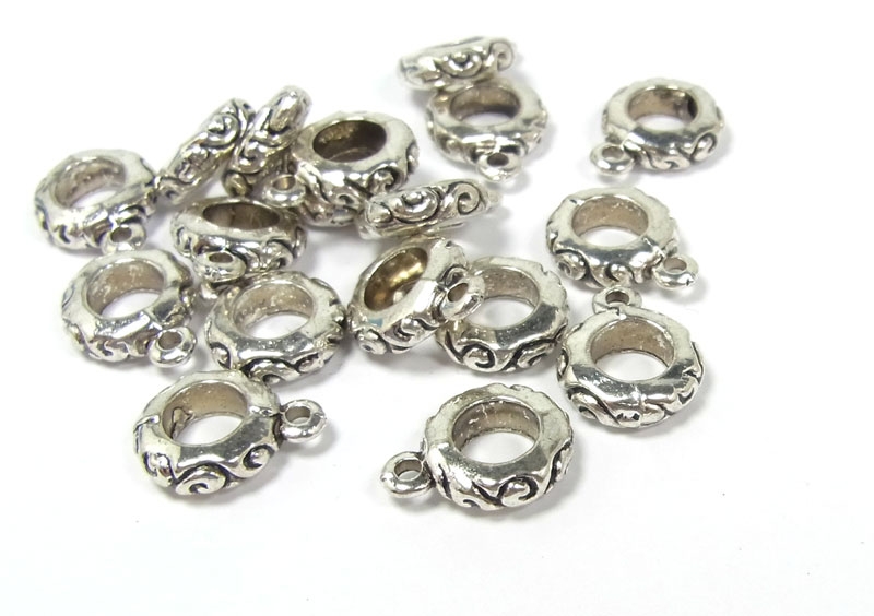 Bild 1 von 10 x  Metallperle mit Öse für Anhänger, verziert, innen Ø 4 mm