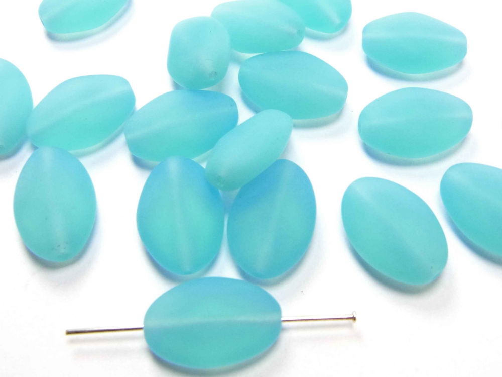 Bild 1 von 15 x Böhmische Glasperlen, oval, 18 x 12 mm, aqua opal, satiniert