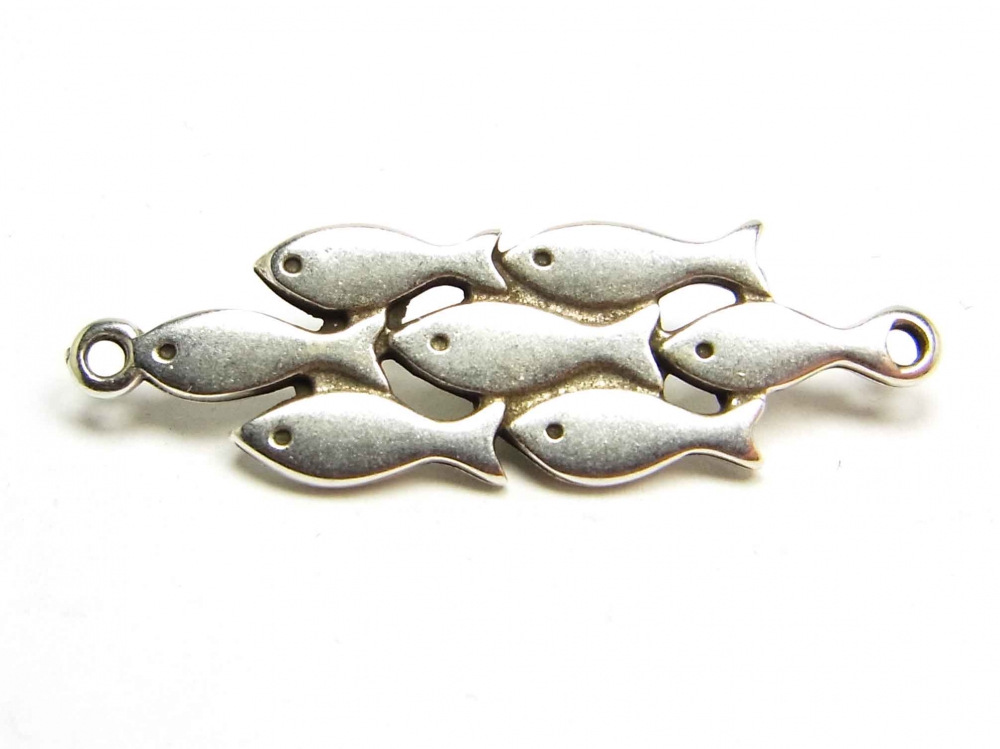 Bild 1 von Metallanhänger, Armbandverbinder, Fische, 37 x 11 mm, versilbert, 1 Stück