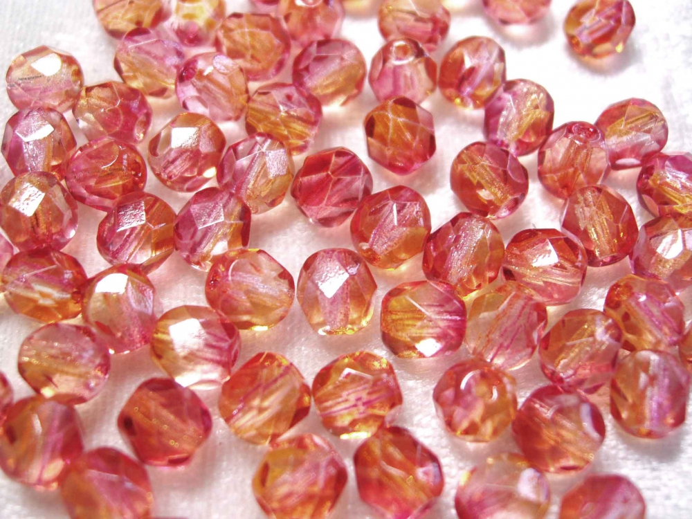 Bild 1 von 20 x Böhmische Glasschliffperlen, 8 mm, orange-rot-pink
