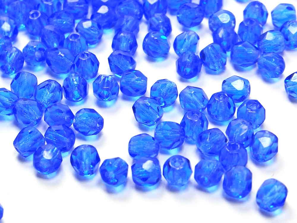 Bild 1 von 100 x  Böhmische Glasperlen, Glasschliffperlen, 4 mm, safirblau