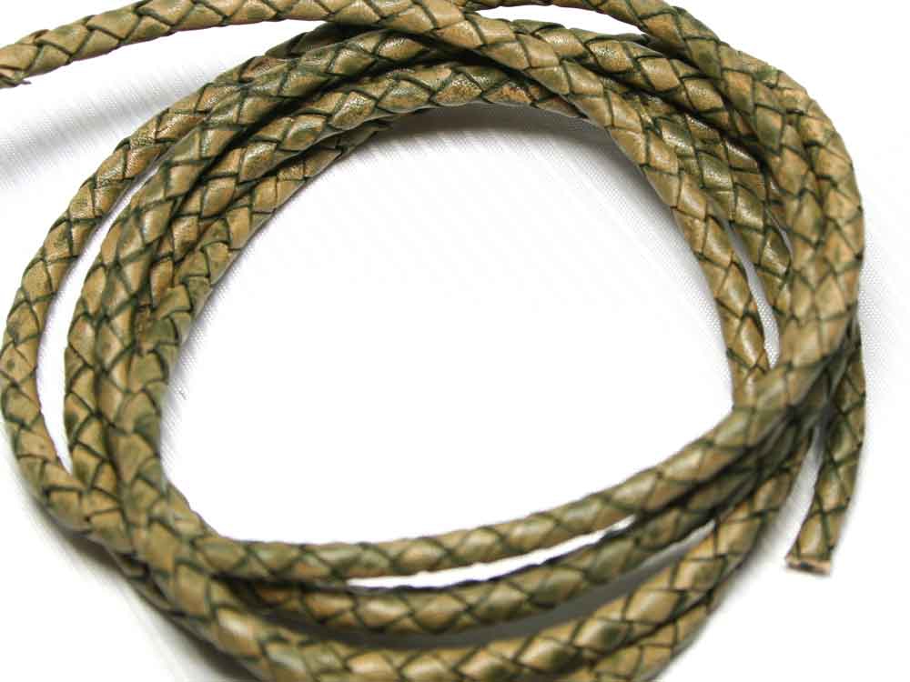Bild 1 von 1 Meter Geflochtenes Lederband, 4 mm, oliv vintage