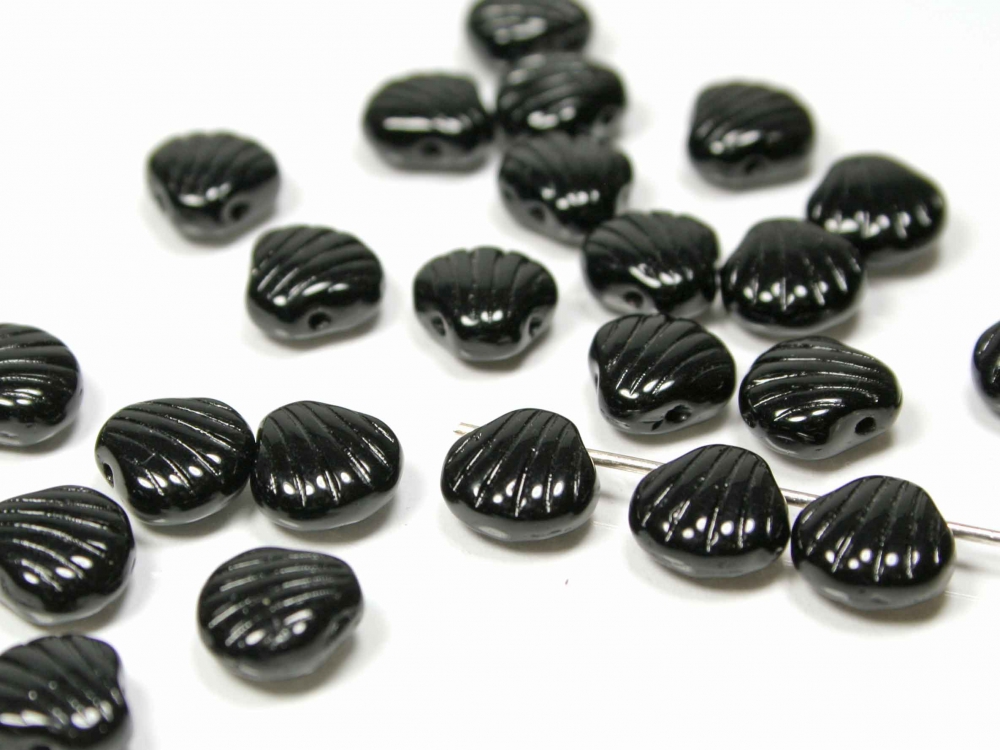 Bild 1 von 50 x Böhmische Glasperlen, kleine Muscheln, schwarz