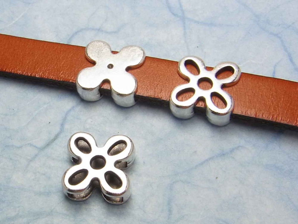 Bild 1 von Metallperle, Slider, Schiebeperle für 10 mm breites Band, Blume, versilbert