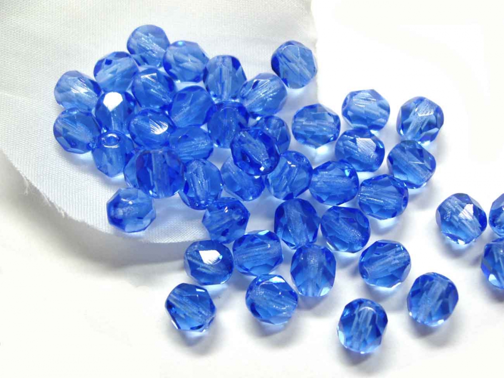 Bild 1 von 40 x Böhmische Glasschliffperlen, 6 mm, safirblau