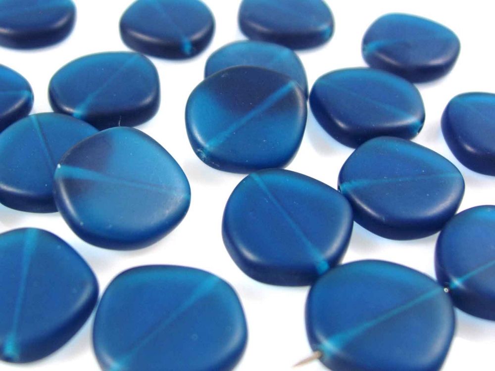Bild 1 von 20 x Böhmische Glasperlen, Scheibe, 15 mm, blau petrol matt