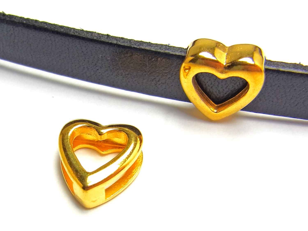 Bild 1 von Metallperle, Schiebeperle, Slider für 10 mm breites Band, vergoldet, Herz