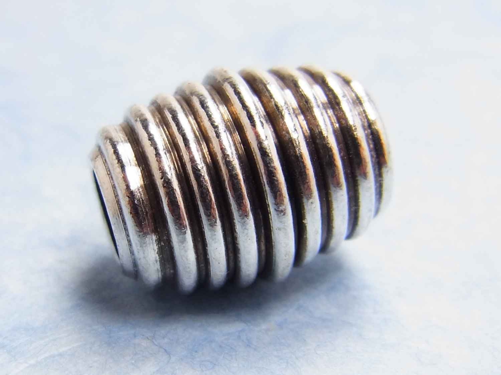 Bild 1 von Metallperle, Tonne, 15 mm, für 5 mm-Band, gerillt, versilbert, 1 Stück