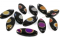 15 x Böhmische Glasperlen, Navette, 20 x 12 mm,  schwarz - bunt, Kreismuster