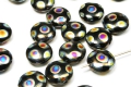 15 x Böhmische Glasperlen, Linsen, 10 mm, schwarz-bunt