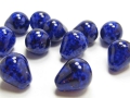 12 x Böhmische Glasperlen, dicke Tropfen, 14 mm,  blau marmoriert