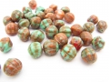 30 x Böhmische Glasperlen, Form: Melone, 10 mm, türkis-braun