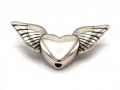 Metallperle, Herz mit Flügeln, 20 x 10 mm, versilbert