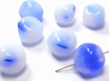 10 x Böhmische Glasperlen, große Nuggets, 17 mm, weiß-blau