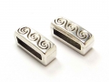 2 x Metallperle, Slider, Schiebeperle  für 10 mm breites Band, Rechteck, versilbert