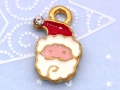 Kleiner Anhänger, Metall und Emaillle, Weihnachtsmann goldfarben - weiß