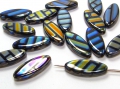 15 x  Böhmische Glasperlen, Navette, 20 x 12 mm,  schwarz - bunt